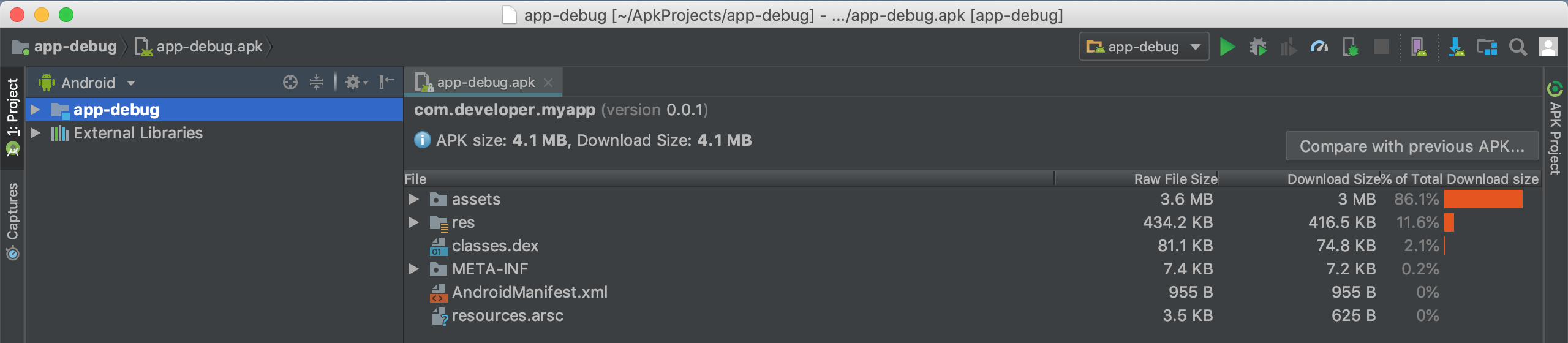 The run button area in Android Studio to build and run an Android app.